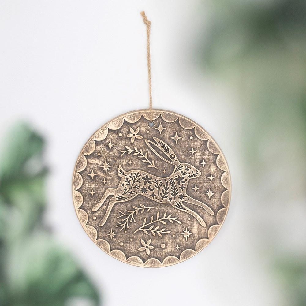 Something Different - Bronze Effect Leaping Hare Terracotta Hanging Plaque Wanddekoration - Bronzefarben